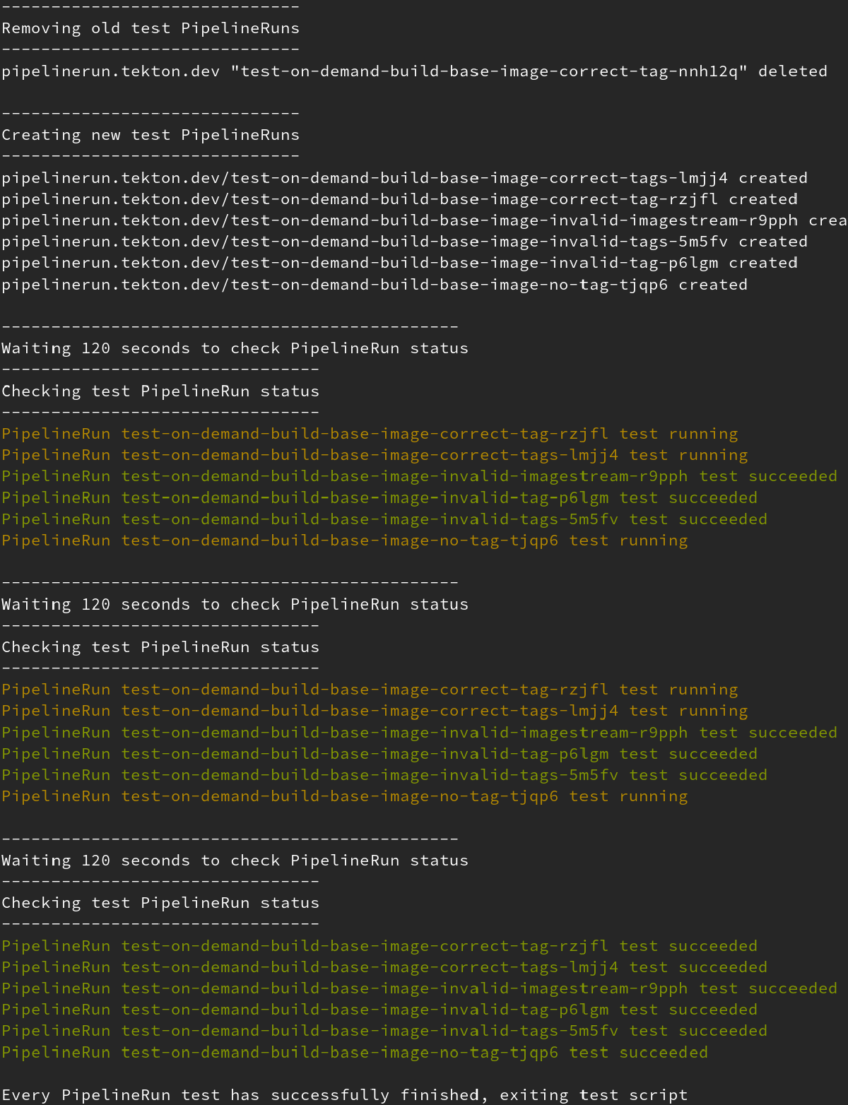 Script to run on-demand pipeline tests