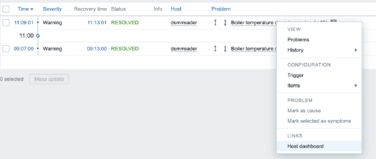 Menu entry name in actie
