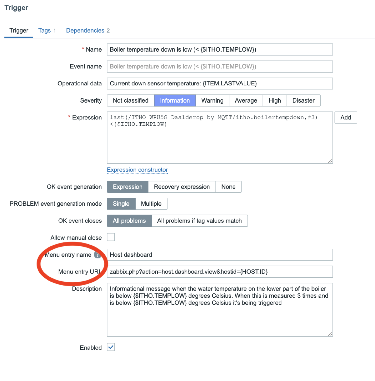 Trigger configuration pagina